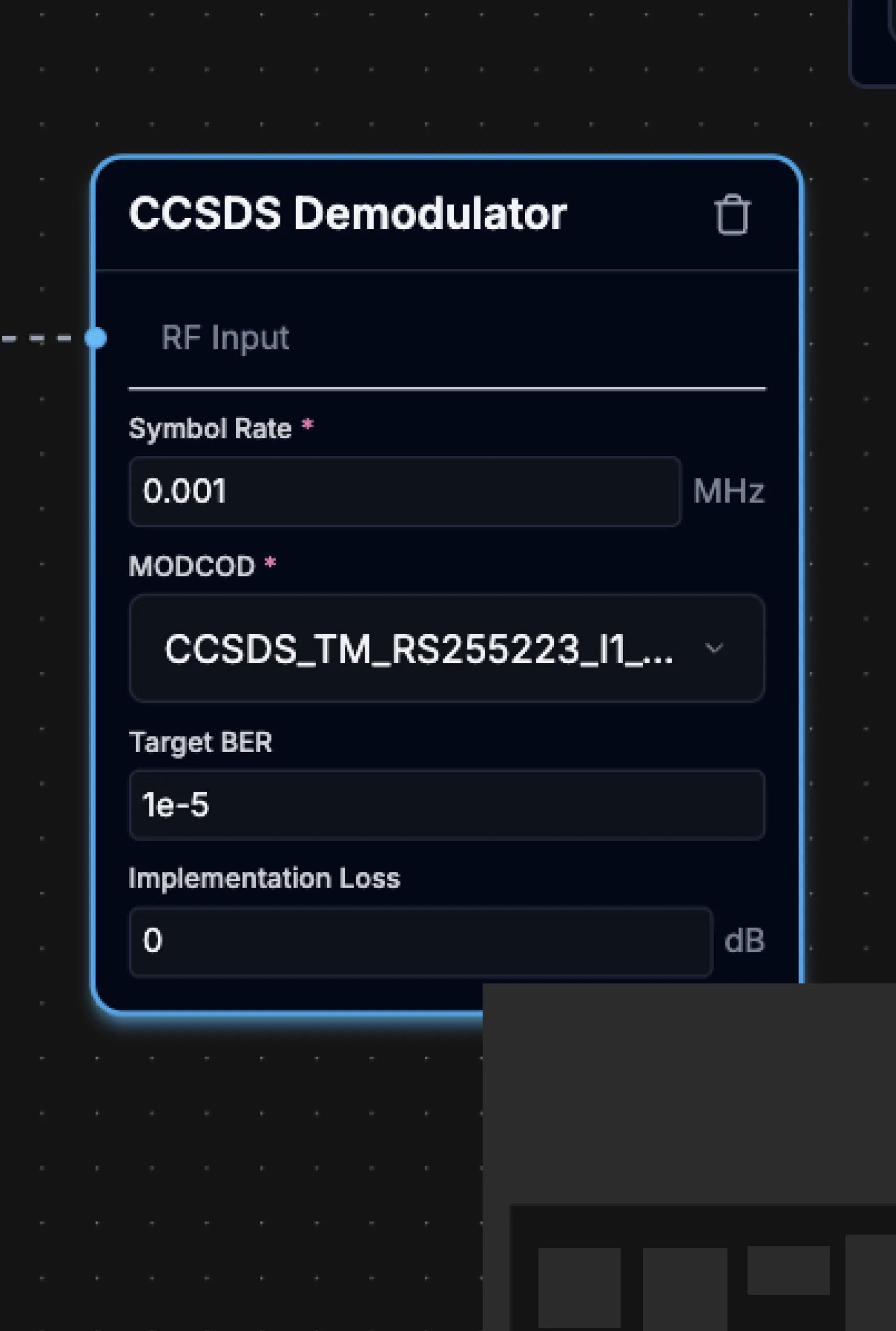 Multiple demodulators are available, this one is for CCSDS modes and computes C/N0, Eb/N0, and margin