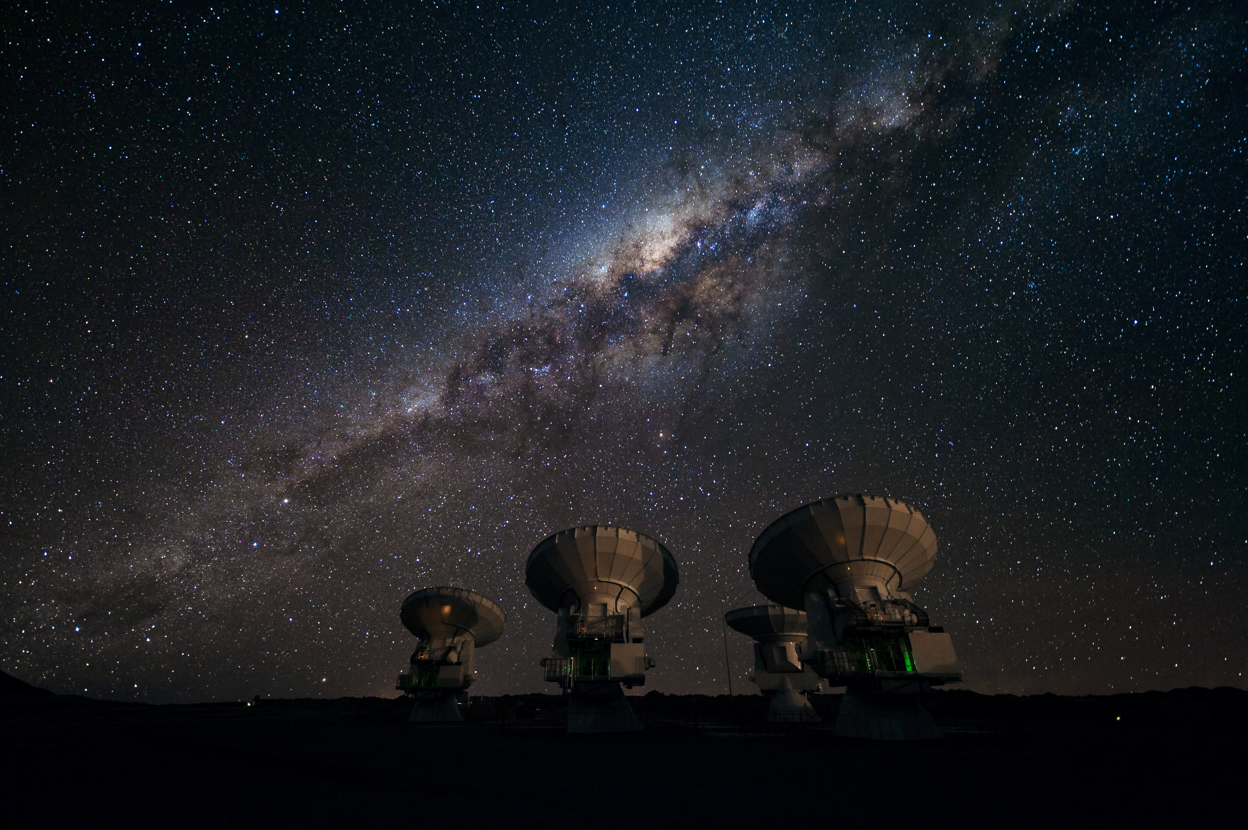 Four ALMA antennas on the Chajnantor plain